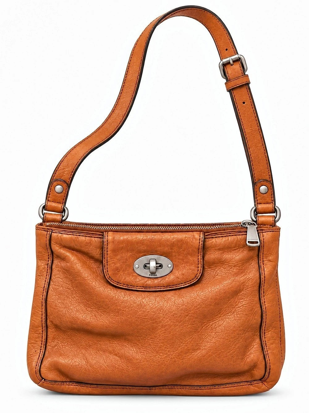 Vintage 2000s Fossil Cognac Brown Leather Crossbody Bag